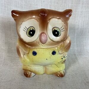 Vintage Owl In Overalls Planter Anthropomorphic Kitschy 5 3/8" Retro MCM Japan‎
